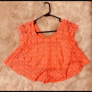 Coral lace crop top
